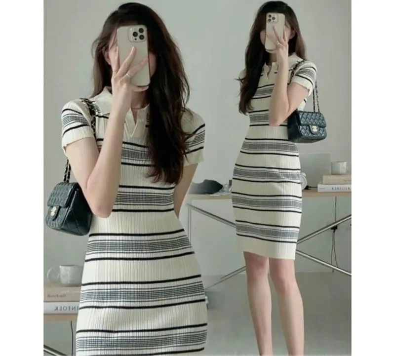 Casual Bodycon dress Wanita pink black photo 1