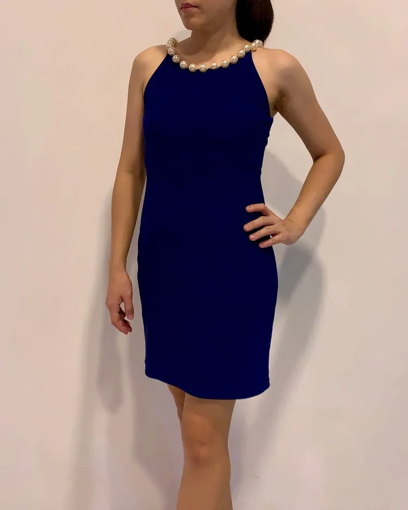 Minimalist Bodycon dress Wanita blue photo 1