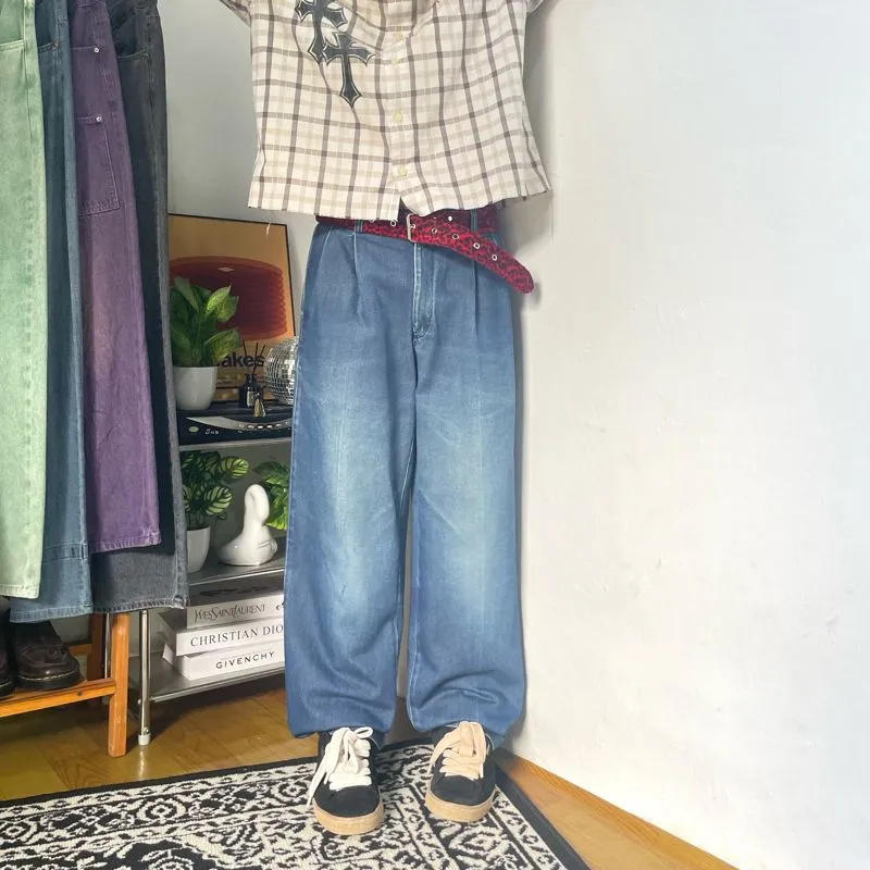Japanese brand Vintage Streetwear Jeans Pria navy blue photo 1