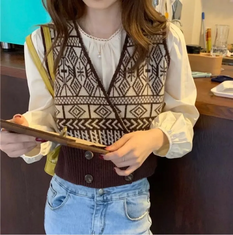 Vintage Casual Vest Wanita brown photo 1