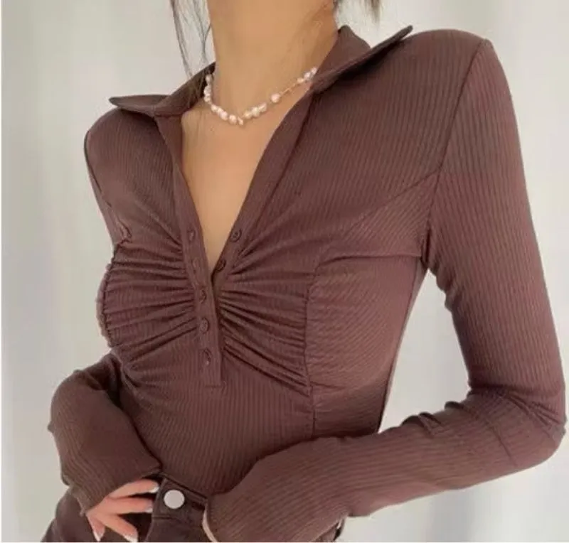 Streetwear Casual Blouse Wanita brown photo 1