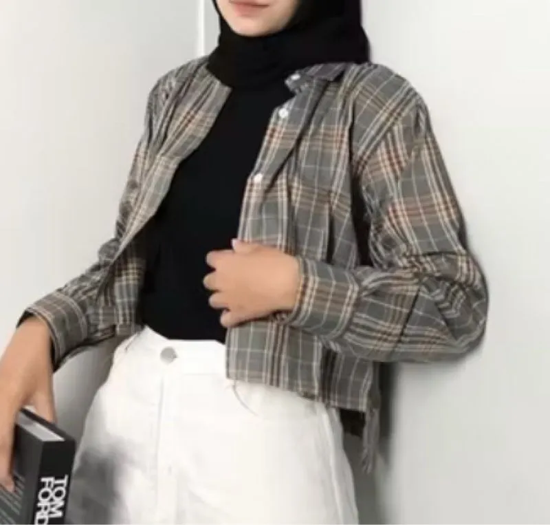 Vintage Casual Shirt dress Wanita gray photo 1