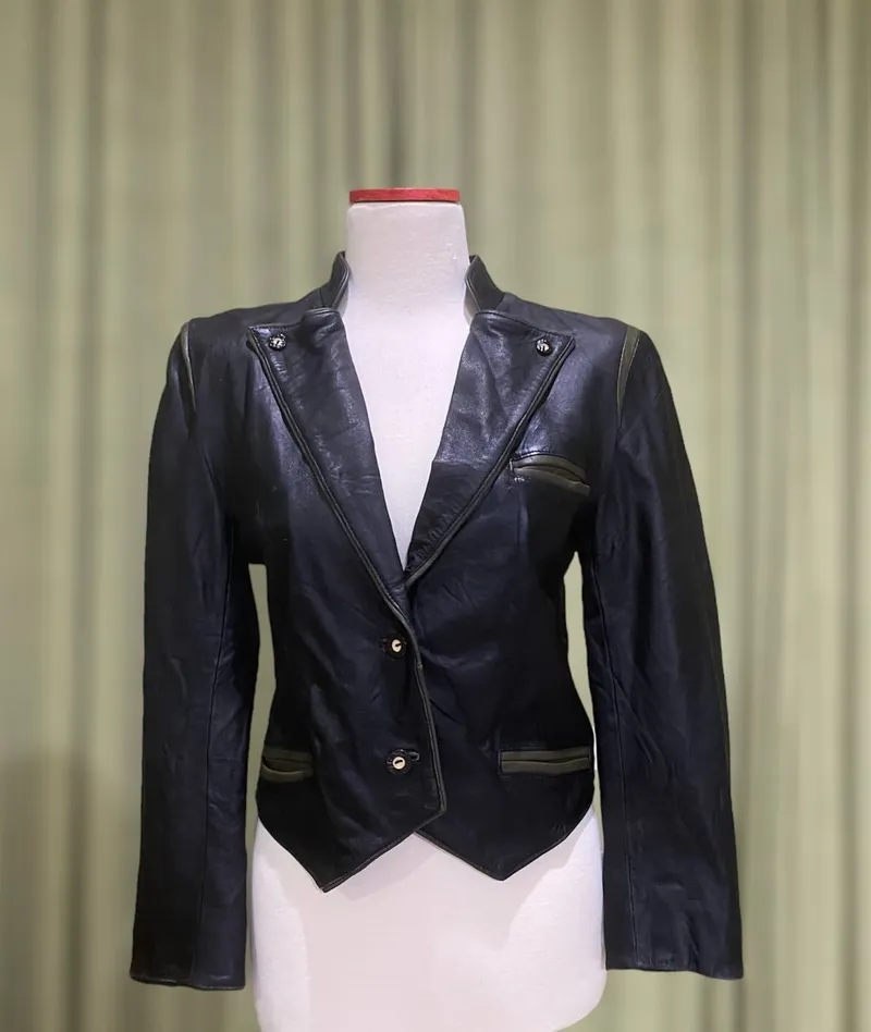 Vintage Casual Leather jacket Wanita black photo 1