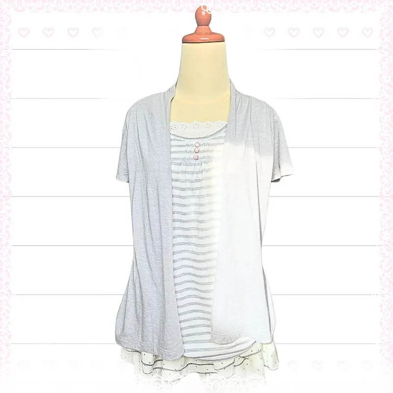 Coquette Shirt Wanita white gray photo 1