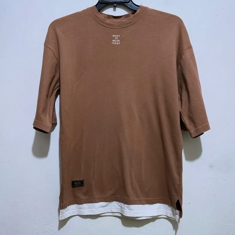 WHO.A.U Streetwear Skater T-shirt Pria tan photo 1