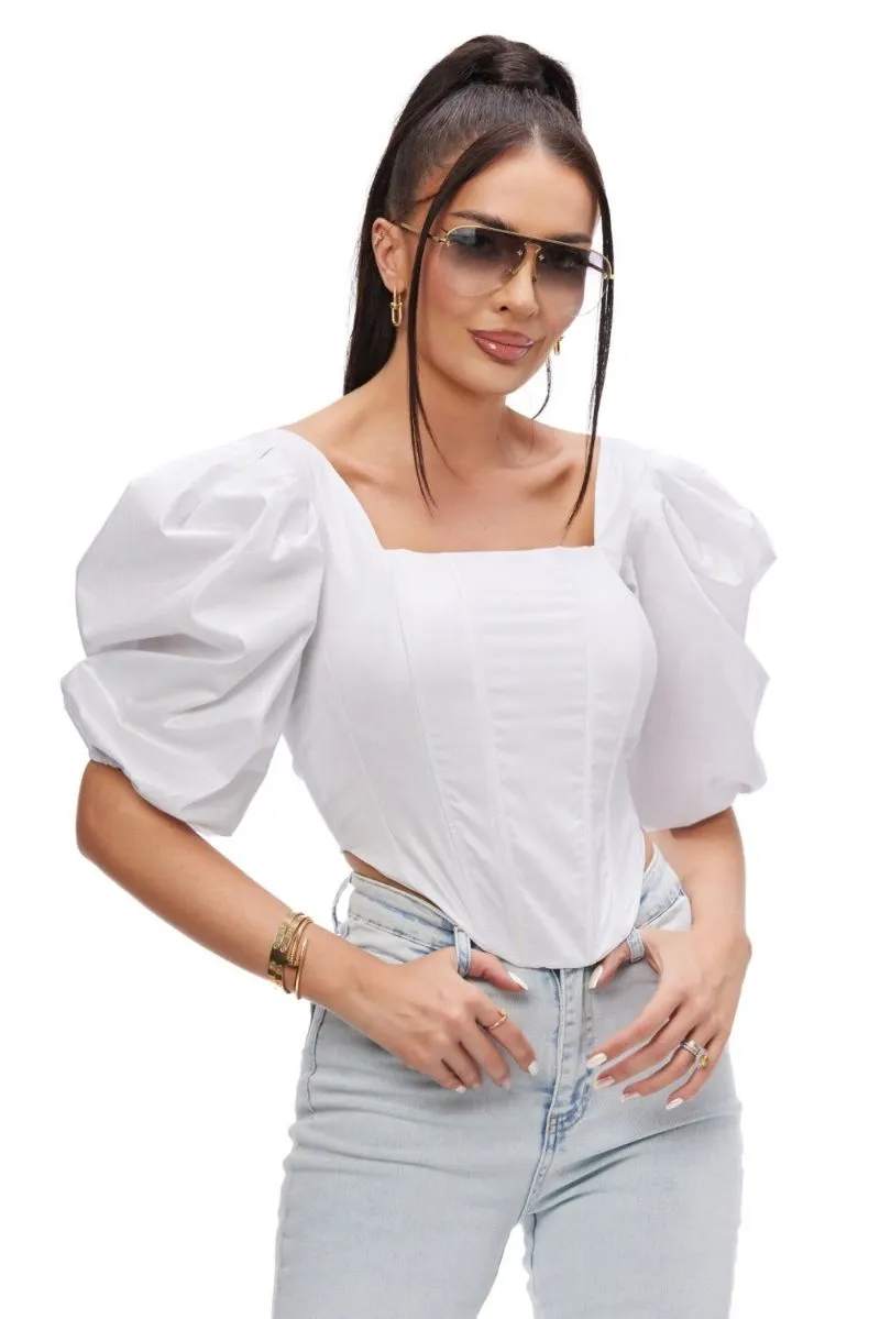 Vintage Casual Crop top Wanita white photo 1