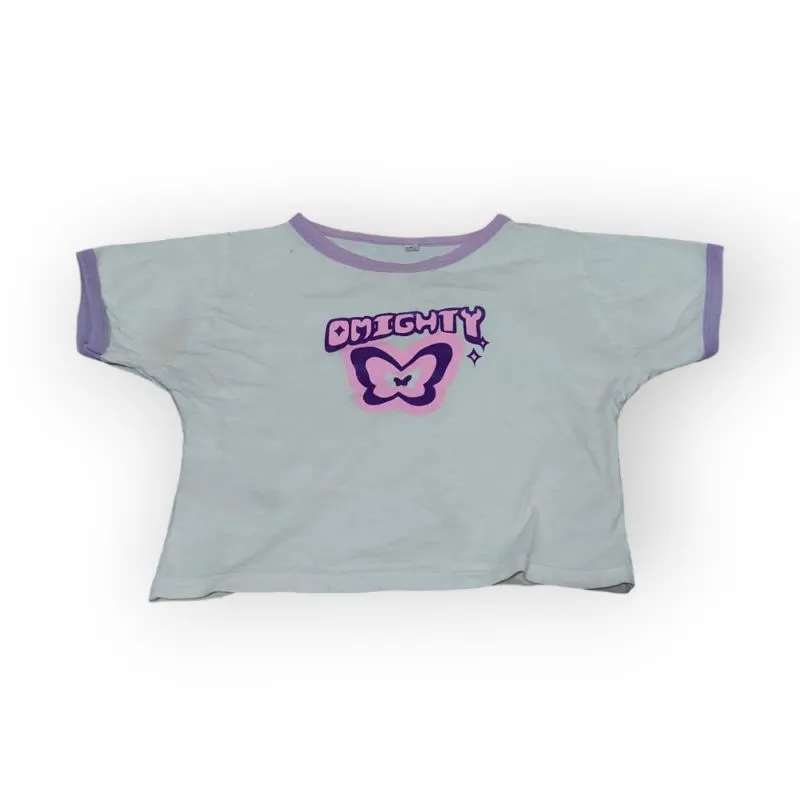 Indie Crop top Wanita purple white photo 1