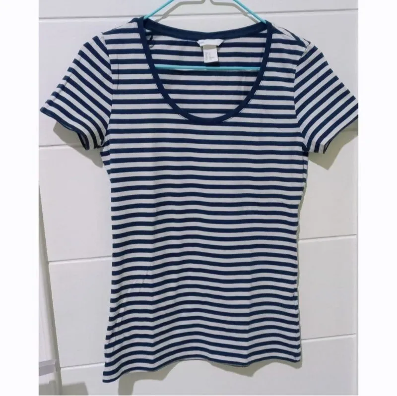 H&M Casual T-shirt Wanita white navy photo 1