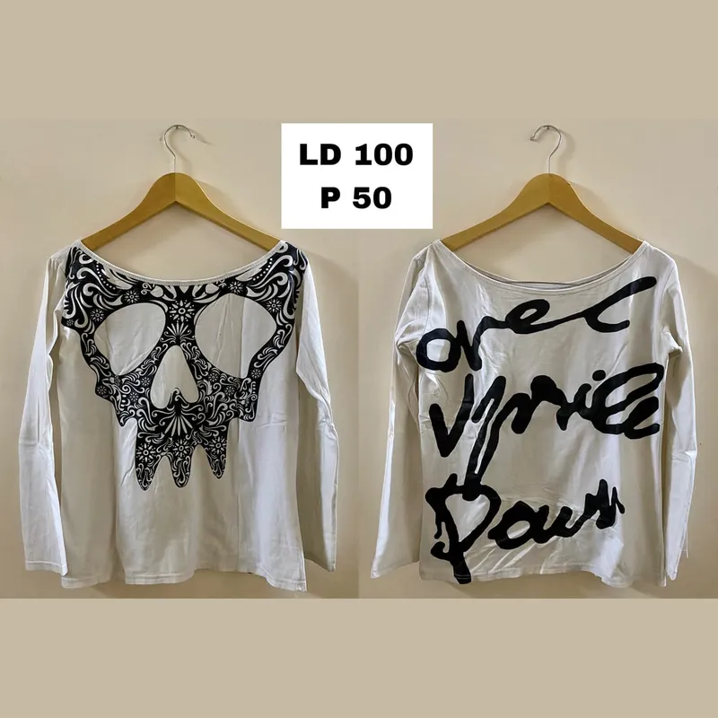 Emo Reworked T-shirt Wanita white black photo 1