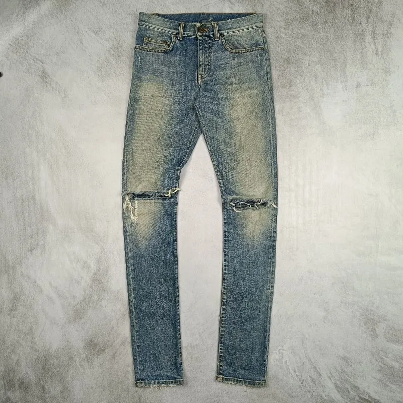 Yves Saint Laurent YSL Y2K Grunge Skinny jeans Wanita silver gray photo 1