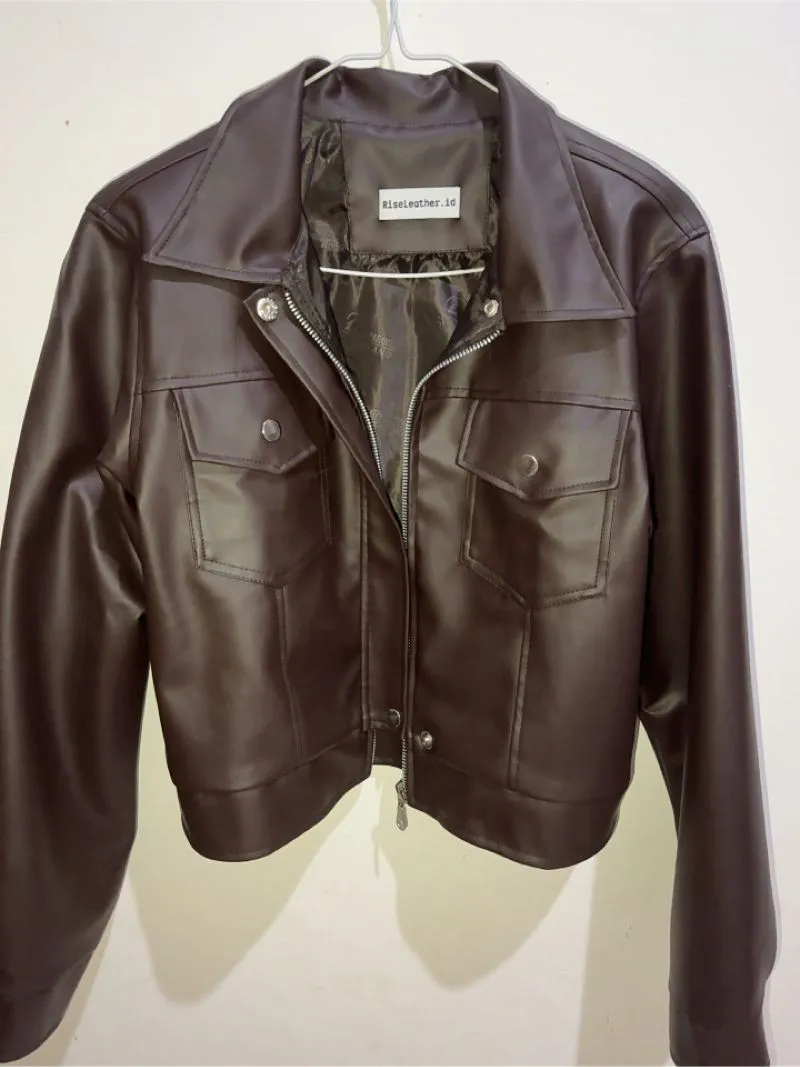 Casual Leather jacket Wanita brown photo 1
