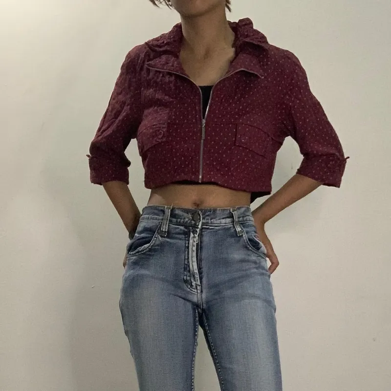 Vintage Y2K Crop top Wanita burgundy photo 1
