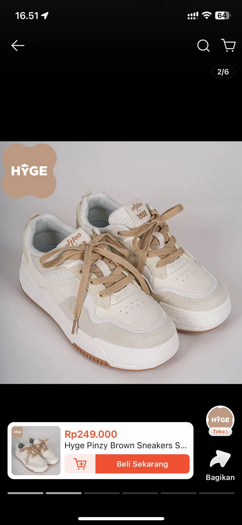 Streetwear Sneakers Wanita khaki cream photo 1