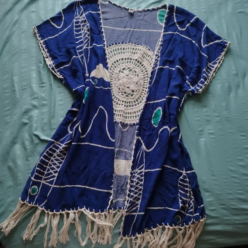 Indie Casual Cardigan Wanita white blue photo 1