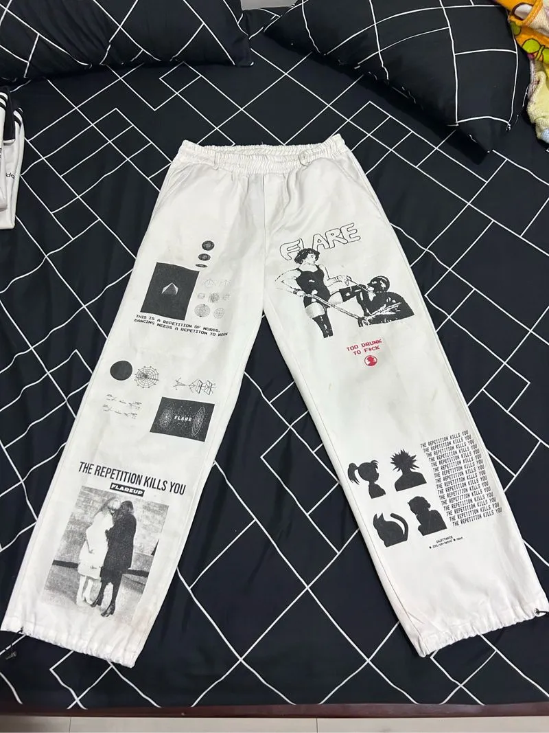 Japanese brand Streetwear Y2K Sweatpants Pria white black photo 1