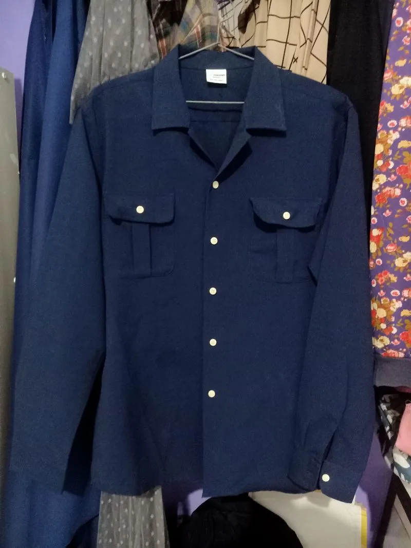 Minimalist Casual Casual shirt Pria navy blue photo 1