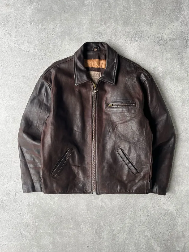 Vintage Biker Leather jacket Pria brown black photo 1