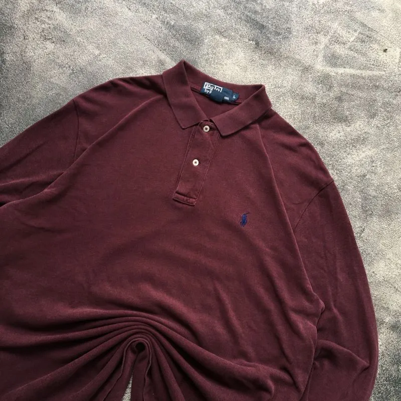 Polo Ralph Lauren Vintage Casual Polo shirt Pria burgundy red photo 1