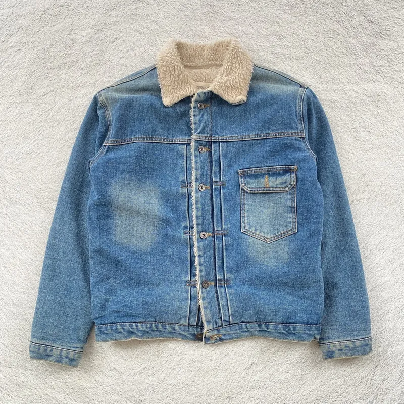 Vintage Casual Denim jacket Pria cream blue photo 1