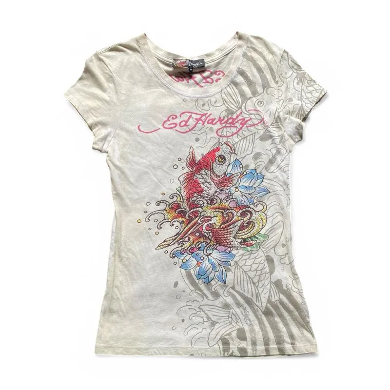 Ed Hardy Streetwear Y2K T-shirt Wanita white photo 1