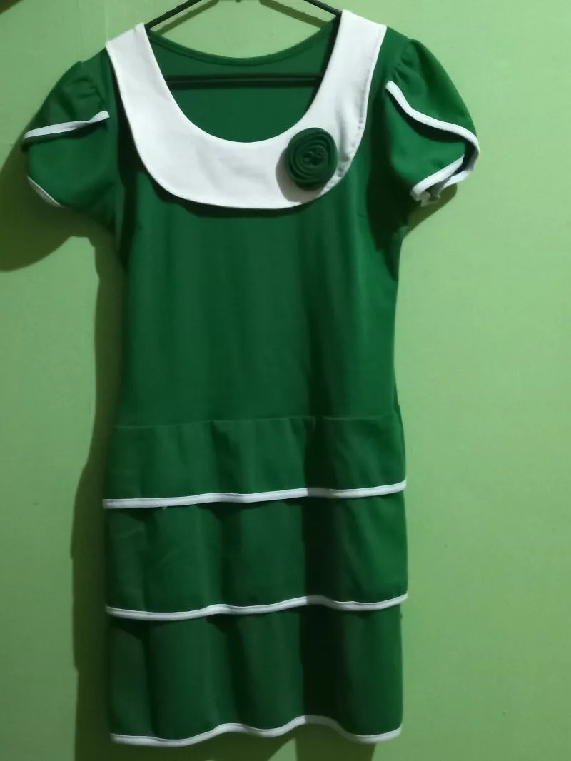 Fairy Casual Casual dress Wanita white green photo 1