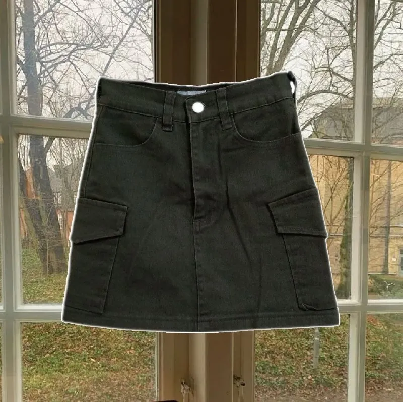 Vintage Minimalist Mini skirt Wanita green photo 1