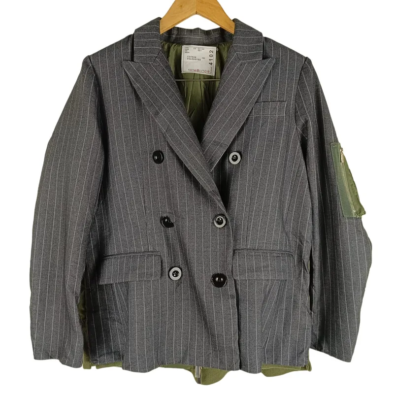 Sacai Vintage Reworked Blazer Wanita tan gray photo 1