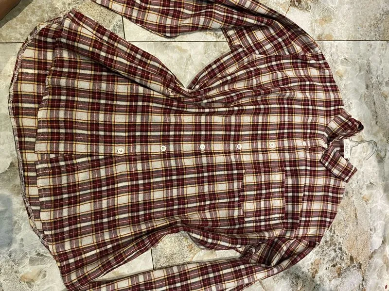 Minimalist Casual Formal shirt Pria burgundy white photo 1