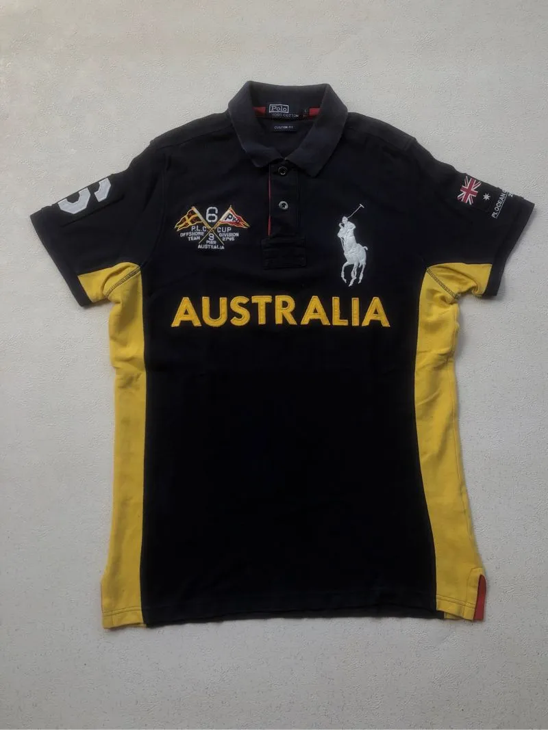 Polo Ralph Lauren Streetwear Casual Polo shirt Pria black yellow photo 1