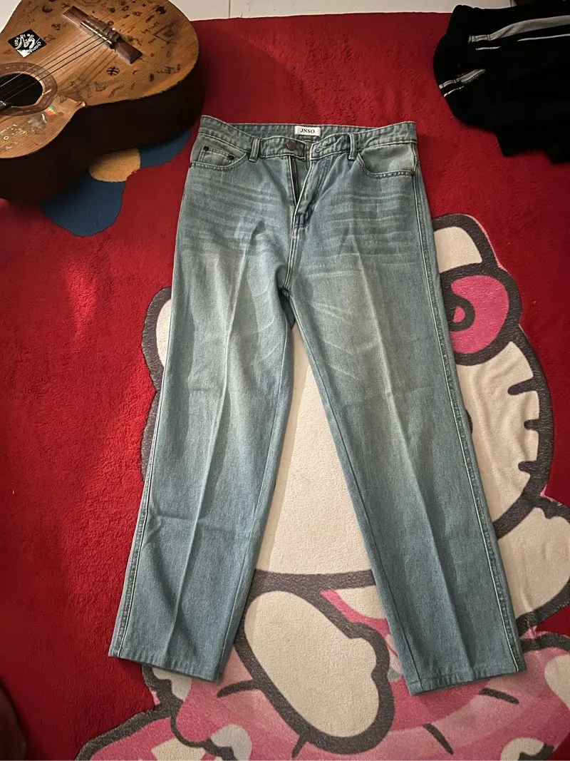 Jiniso Streetwear Y2K Jeans Pria white blue photo 1