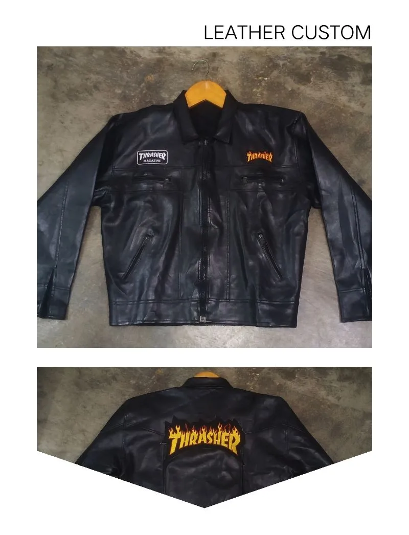 Thrasher Streetwear Biker Leather jacket Pria black photo 1