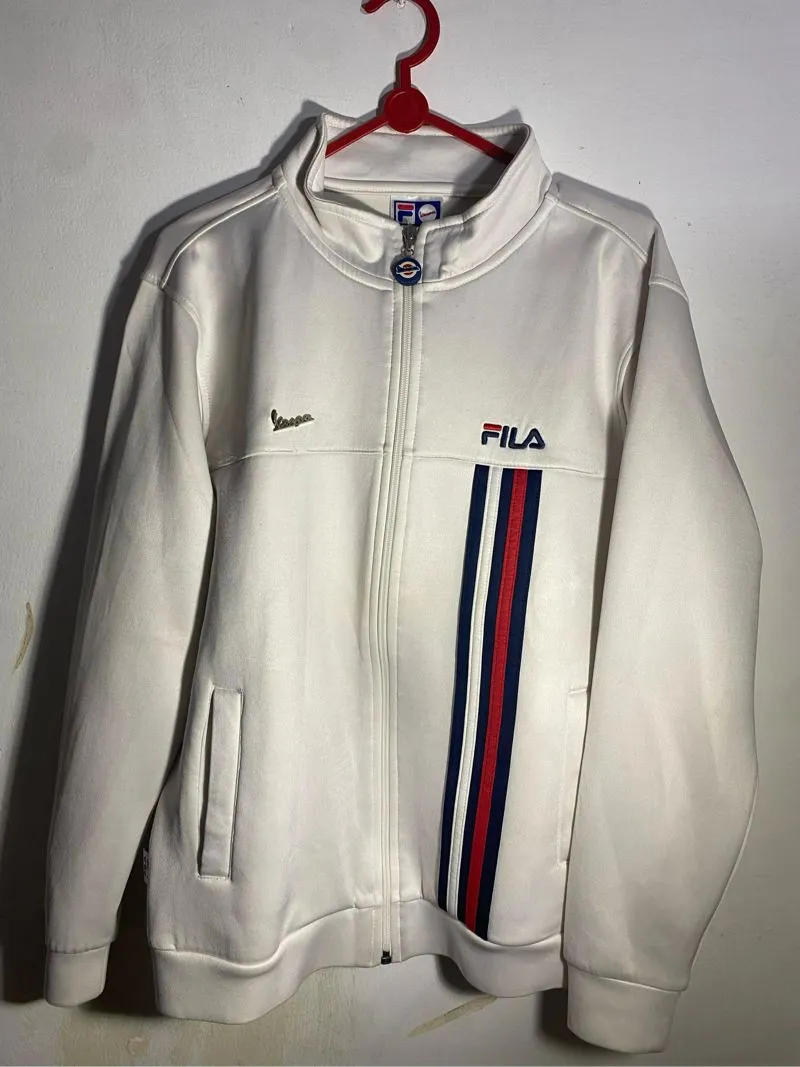 Fila Vintage Sportswear Leather jacket Pria white navy
