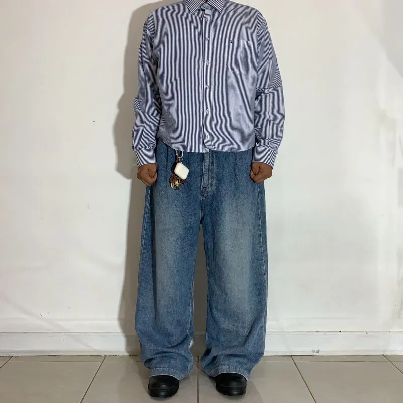Streetwear Skater Jeans Pria white blue photo 1
