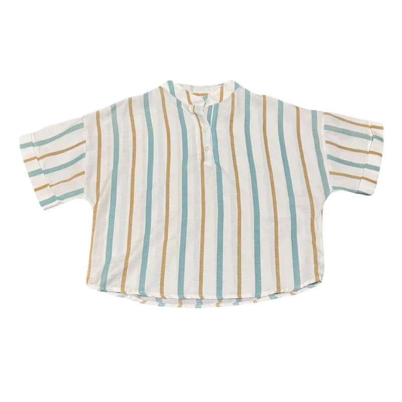 Minimalist Casual Shirt Wanita white blue photo 1