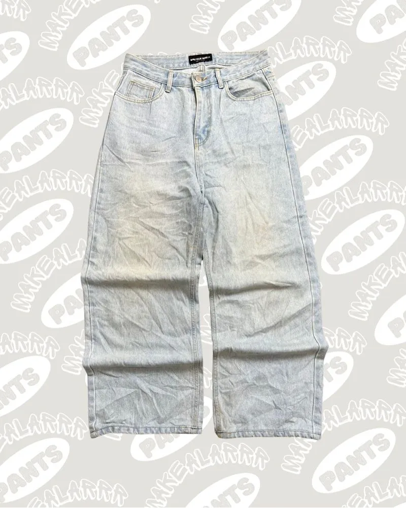 Japanese brand Streetwear Y2K Jeans Pria white blue photo 1