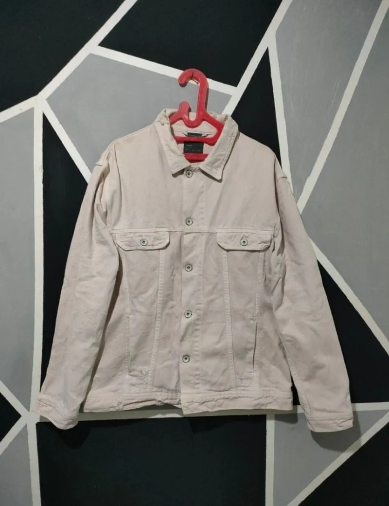 ZARA Streetwear Casual Denim jacket Pria white photo 1
