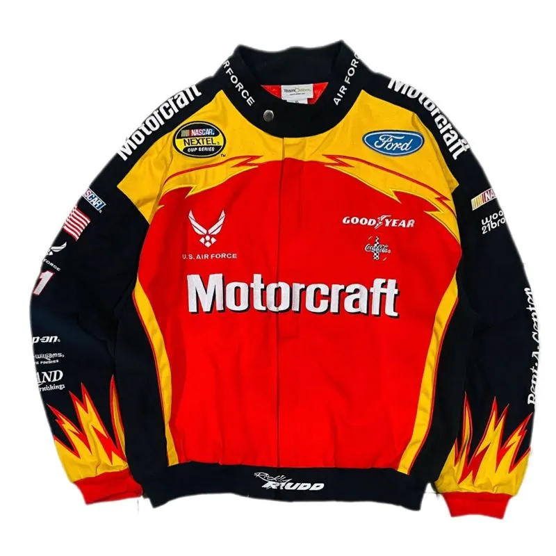 Chase Nascar Grunge Indie Bomber jacket Pria yellow red photo 1