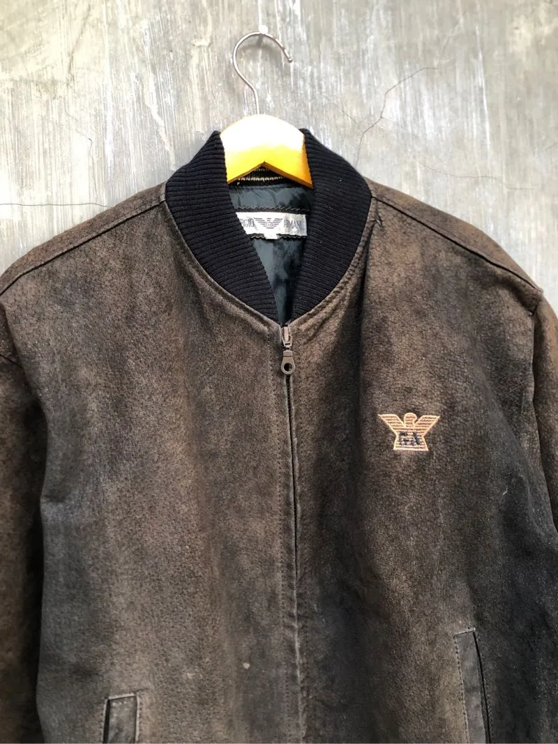 Armani Vintage Y2K Leather jacket Pria brown - Preloved