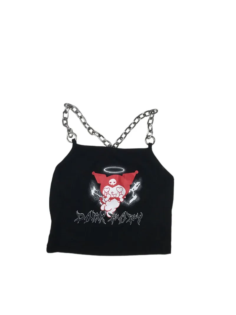 Y2K Emo Crop top Wanita silver black photo 1