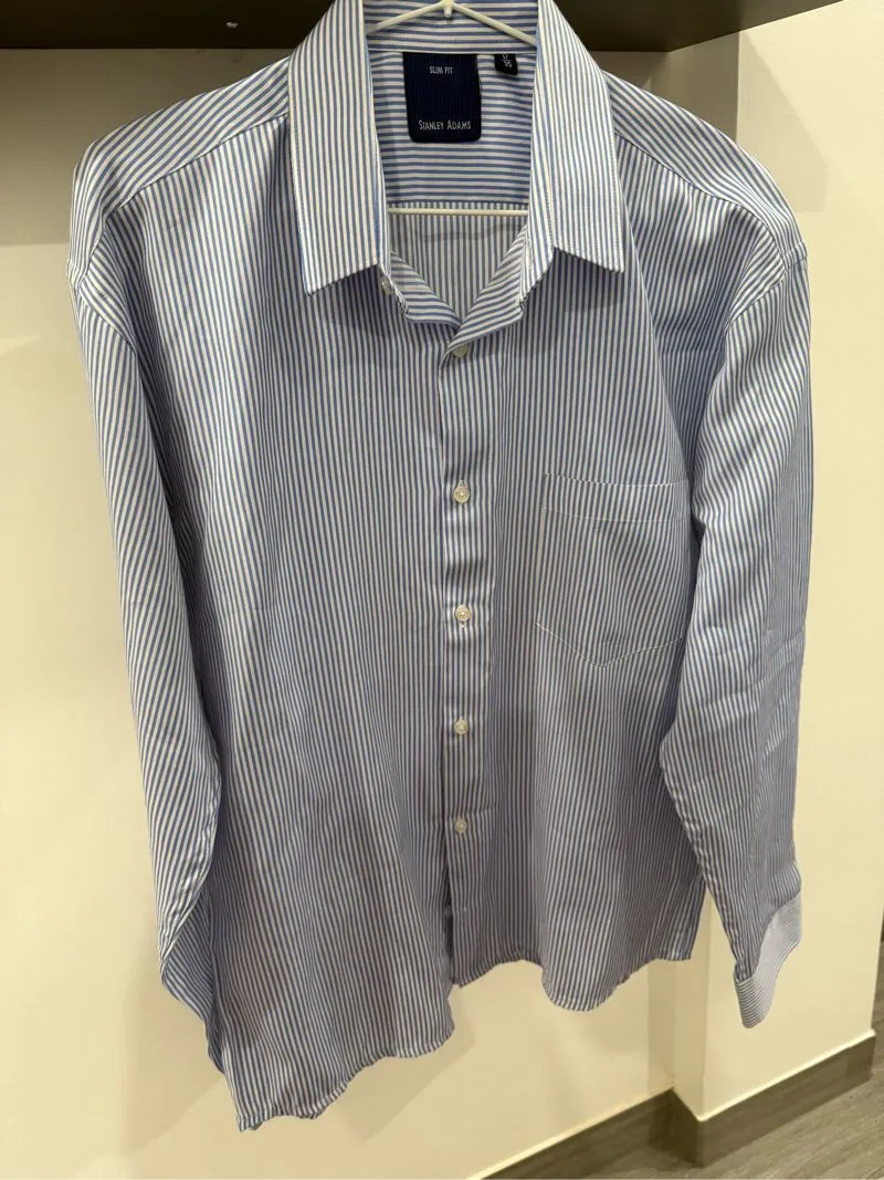 Minimalist Formal shirt Pria white blue photo 1