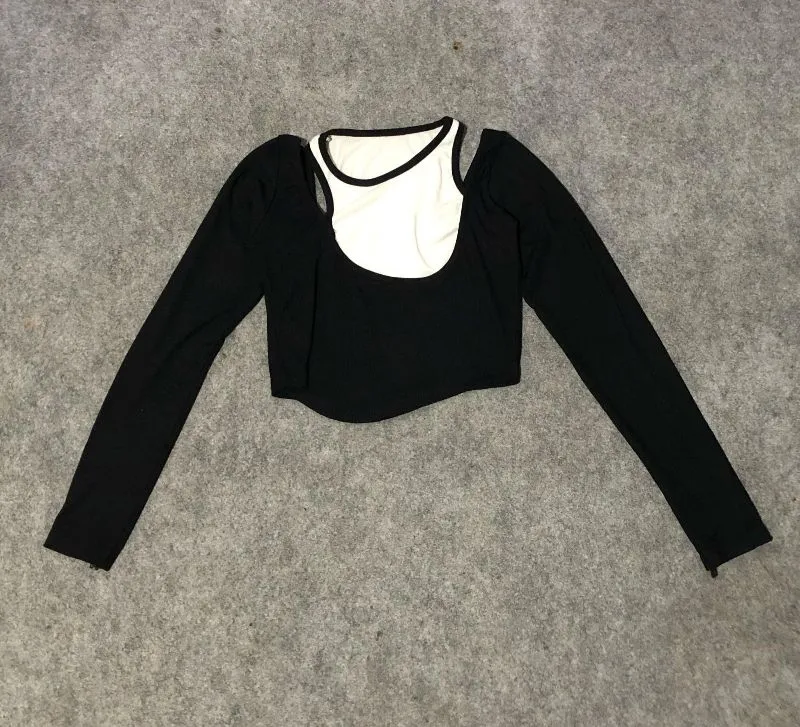 Vintage Crop top Wanita white black photo 1