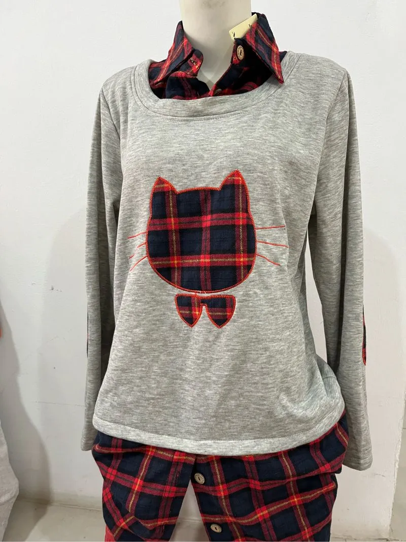 Vintage Y2K Blouse Wanita red gray photo 1