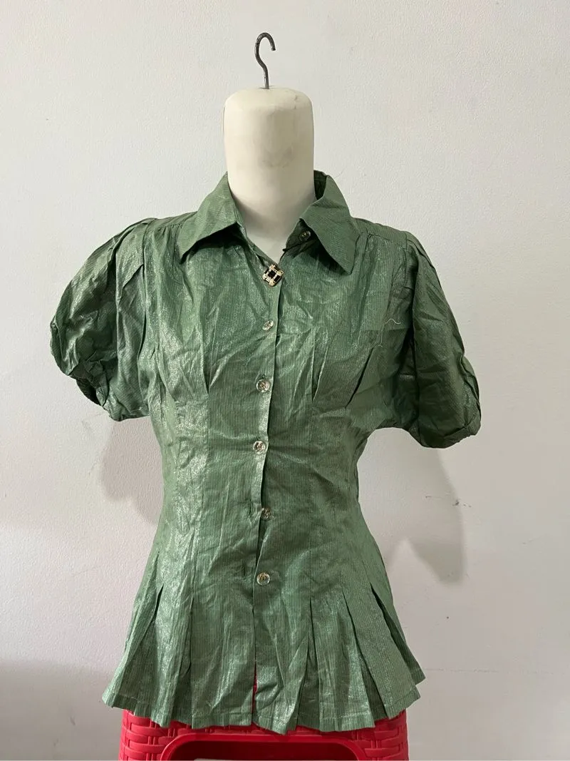 Y2K Coquette Shirt Wanita green photo 1