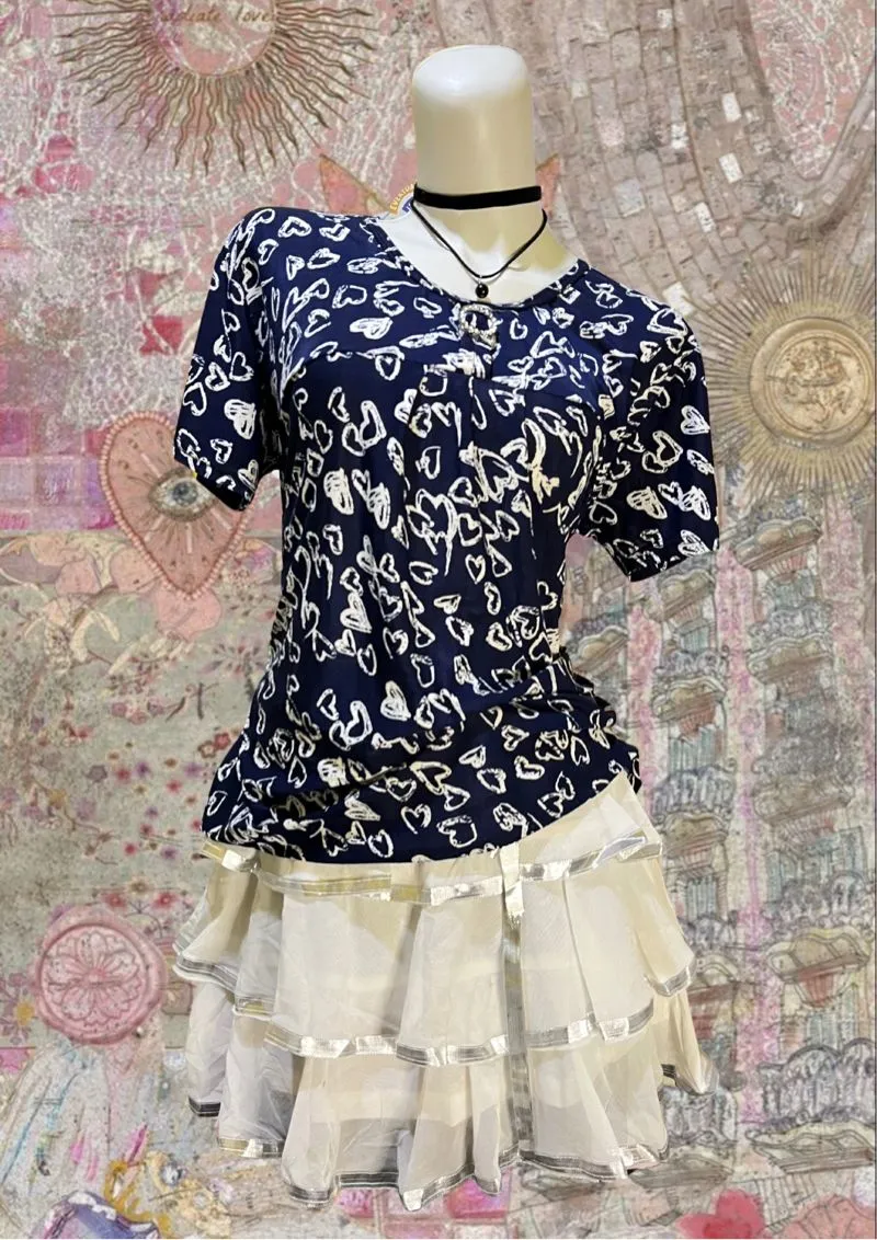 Japanese brand Vintage Y2K T-shirt Wanita white navy photo 1