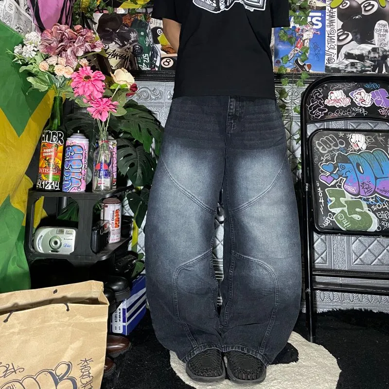 Streetwear Y2K Jeans Pria white black photo 1