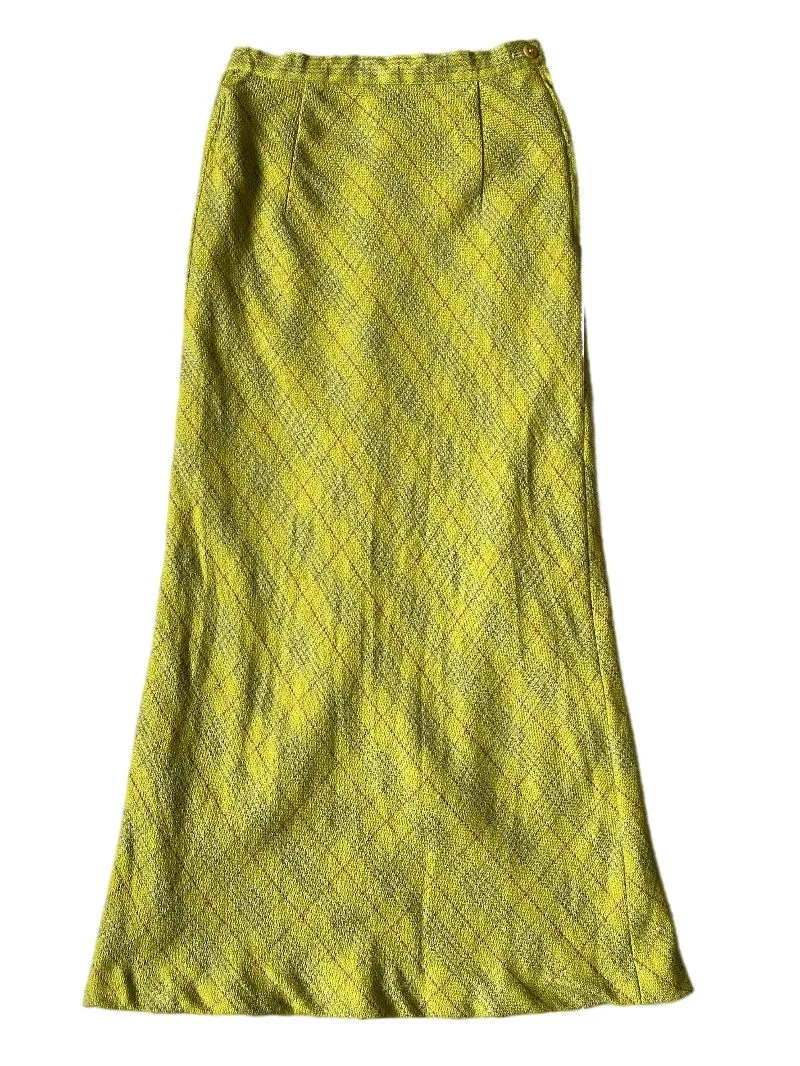 Vintage Casual Maxi skirt Wanita green yellow photo 1