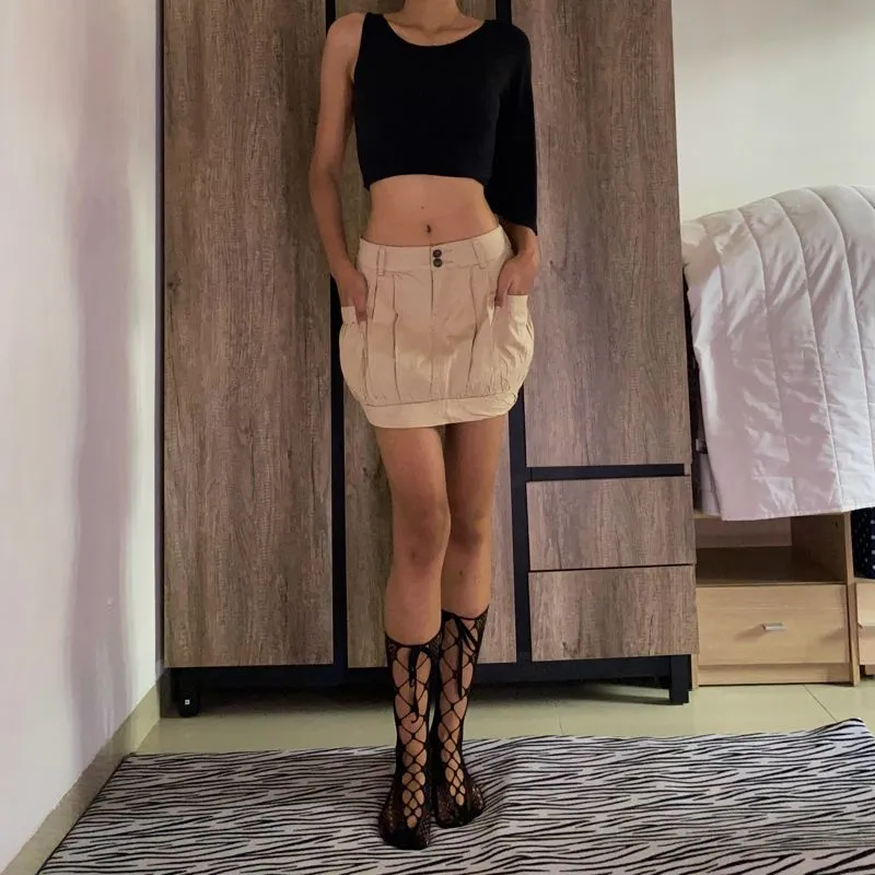 Y2K Mini skirt Wanita cream photo 1