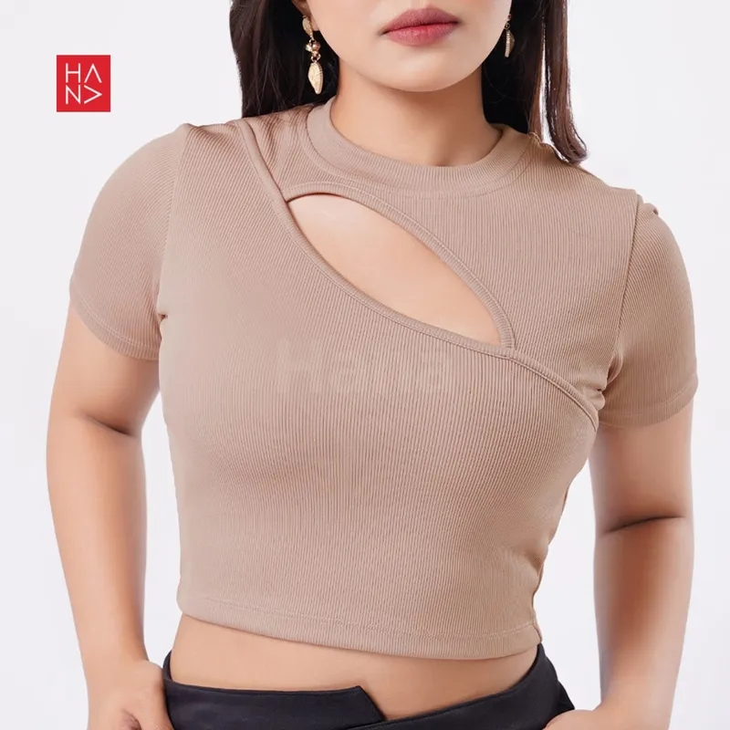Casual Crop top Wanita tan brown photo 1