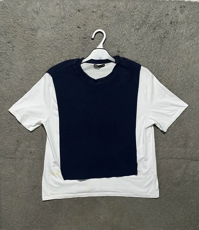 ZARA Casual T-shirt Wanita white navy photo 1