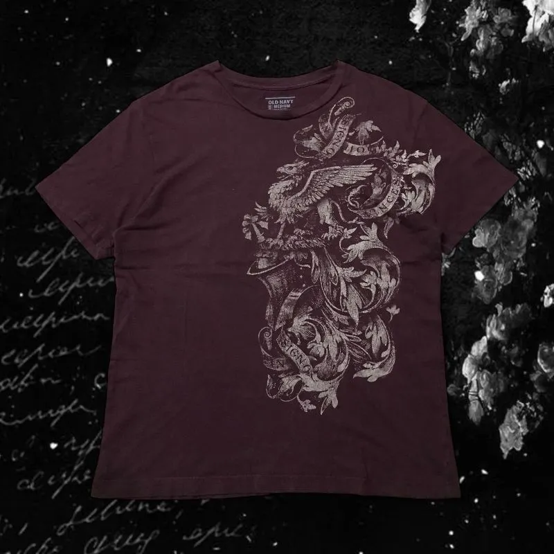 Japanese brand Y2K Grunge T-shirt Pria burgundy cream photo 1